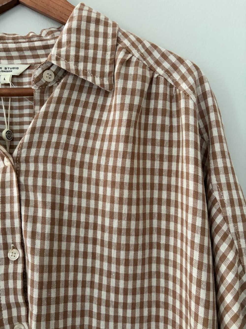 Max Studio London Gingham Linen blend Relaxed Linen Rayon Blouse Top Women’s L - Picture 3 of 15